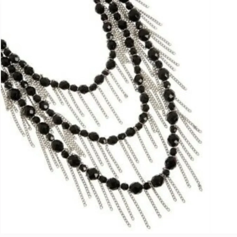 Fringe Necklace & bracelet black CRYSTAL GEMS NWOT - Picture 2 of 10